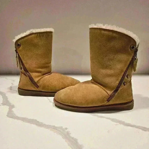 Ckarks Apline Suede Sherling Lined Leather Mid Calf Boots Womens Size 6 Tan - Picture 1 of 7